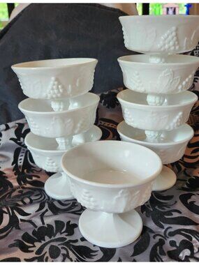 Indiana Glass Colony "Harvest" Milk Glass Sherbet Dishes - Set Of 8 - Vintage Em